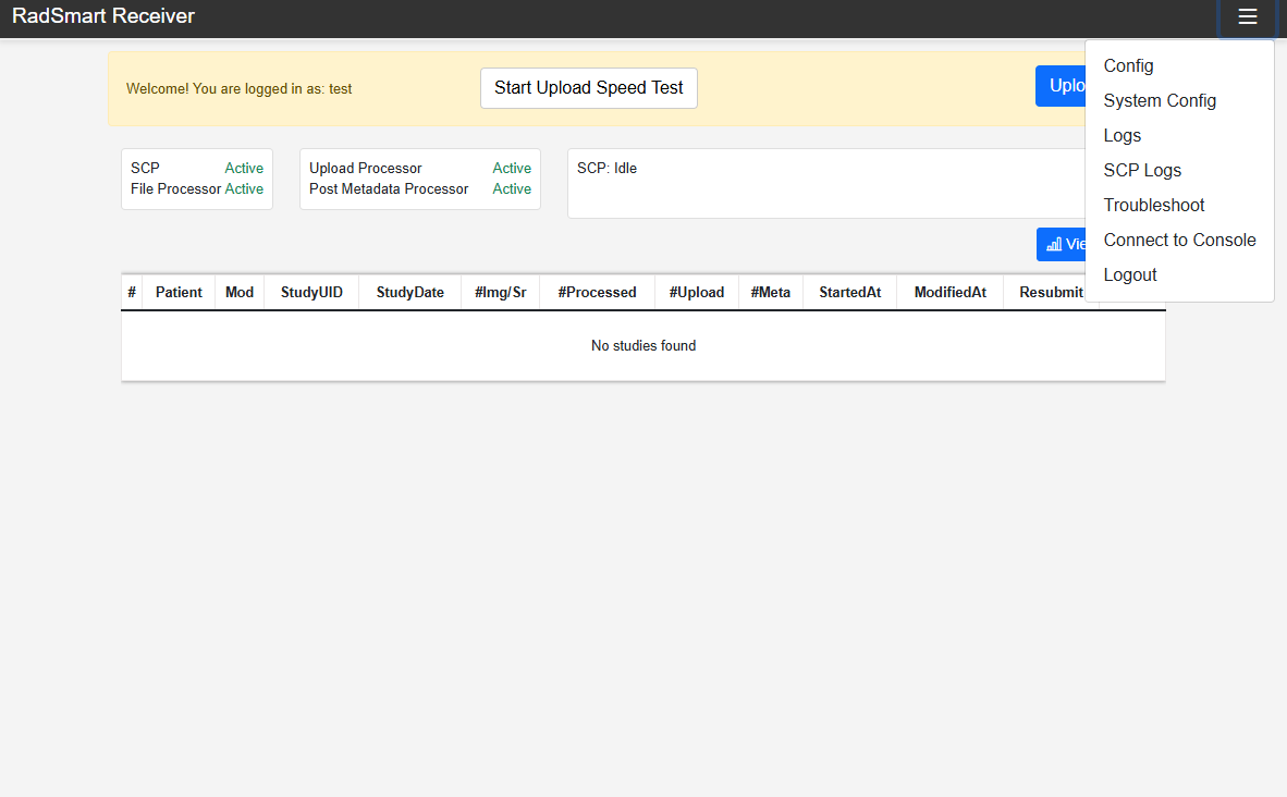 Home page with menu