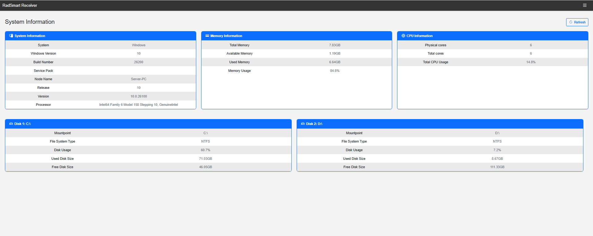 System configuration page